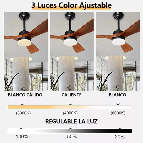 Ventilador Abanico Techo Con Control Remoto Y Luz Inverso 1.06 M Negro Nogal Madera 3