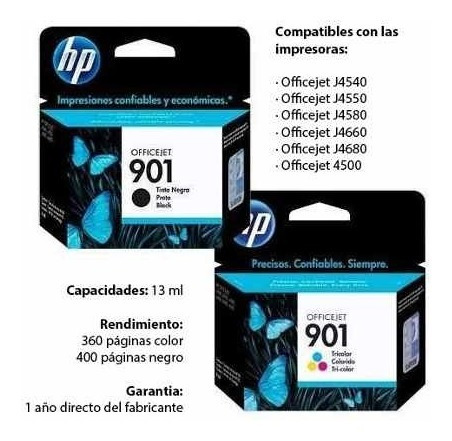 Combo Cartuchos Hp 901 Negro Y Hp 901 Color Original