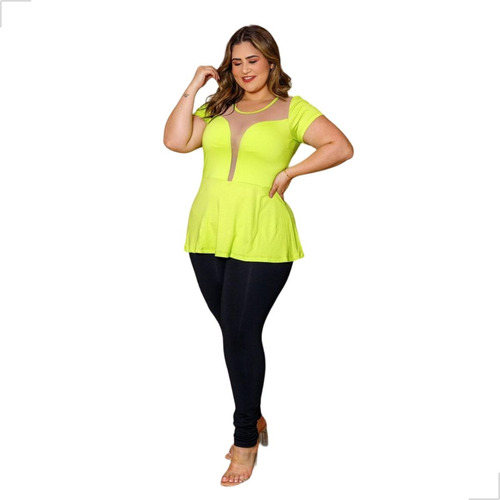 Blusa Feminina Peplum Decote Em Tule Plus Size Mazal  