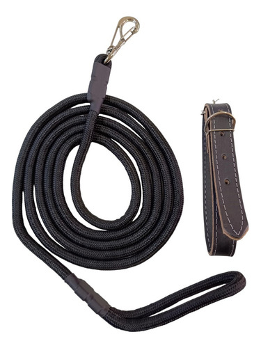 Coleira Para Cachorro + Guia Com Super Liberdade 3 Metros Cor Preto Ossos Tamanho Da Coleira M