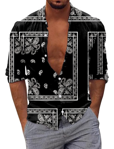 Camisa Hawaiana Lino Algodon Para Hombre Tops Estampado