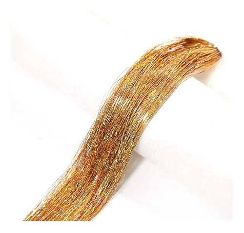 Extensiones De Brillos 750 Hilos Hair Tinsel Twinkle Glitter Color 3 Dorado