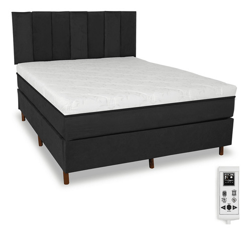 Colchão Magnético Queen Bio Massageador Cromo + Cama Box Cab Cor Preto