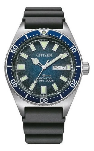 Citizen Promaster Divers Automatico Ny0129-07l Correa Negro Bisel Plata Fondo Azul