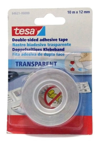 Cinta Doble Faz Transparente Marca Tesa 12 Mm X 10 Metros