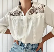 Comprar Camisas Blusas Bordadas Puntilla Manga Larga Importada Mujer