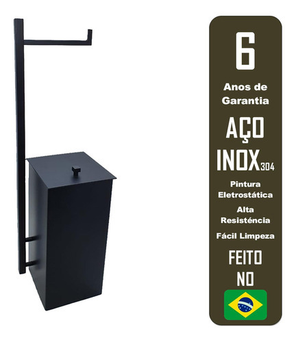 Cesto De Lixo Com Papeleira Preto Inox