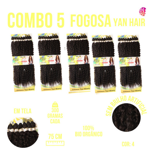 Combo 5 Cabelos Bio Organico Fogosa 75 Cm Em Tela - Atacado Cor Castanho Medio / Claro Cor 4