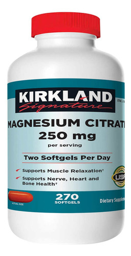 Citrato De Magnesio 250mg Kirkland 270 Cápsulas Blandas