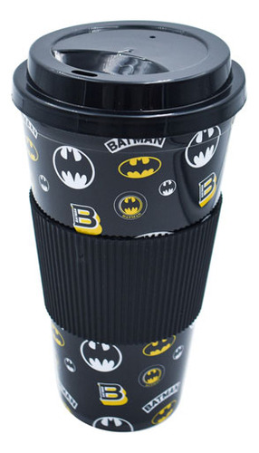 Vaso Plástico Batman Con Tapa Y Portavaso 600ml Color Negro
