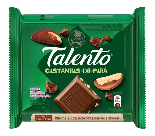 Chocolate Ao Leite Com Castanha-do-pará Talento Pacote 85g