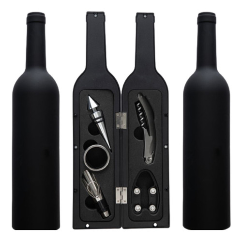 Imagem 8 de 10 de Kit Vinho 6 Peças Saca Rolha Abridor Tampa Anel Case Garrafa