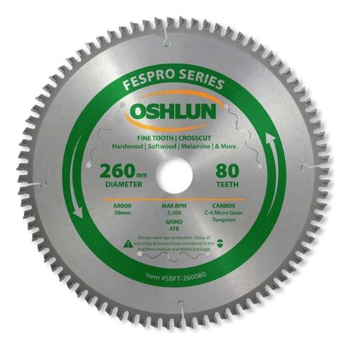 Oshlun Sbft260080 260 Mm 80 Dientes Fespro Crosscut Atb Hoja