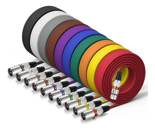 Paquete De Cables Ebxya De Audio 10 Colores Xlr, De 7.6 M