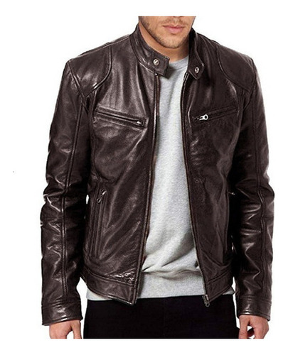 Biker De Piel De Oveja Para Hombre Con Cremallera