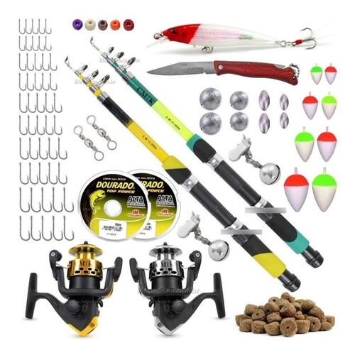 Kit Pesca 2 Varas Tel E 2 Molinete Acessórios + Frete Grátis