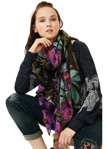 Pañuelo Desigual Floral Con Lunares De Terciopelo