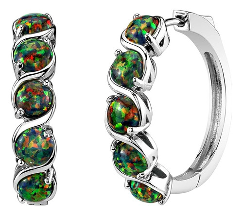 Created Opal Hoop Earrings In Silver Hypoallergenic Inch Dia