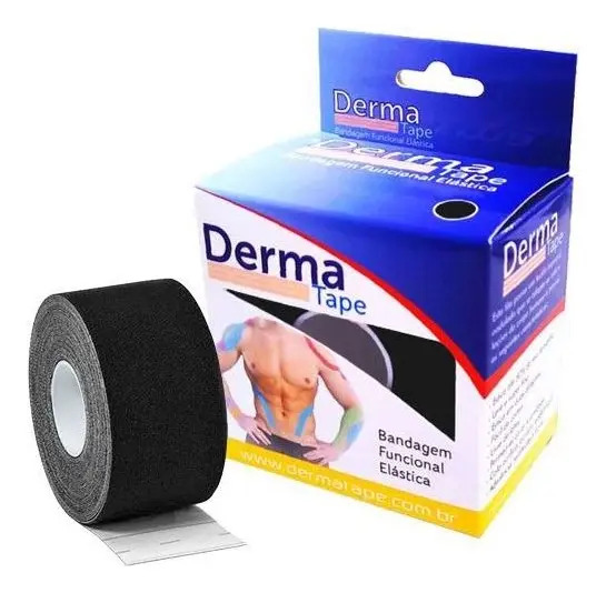 Fita Kinesio Derma Tape Preta 5m x 5cm Resistente Água Hipoalergênica
