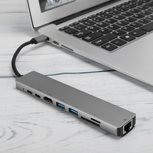 Hub 8 Em 1 Usb C Para Type C 3 Usb 3.0 Dock Station Rj45