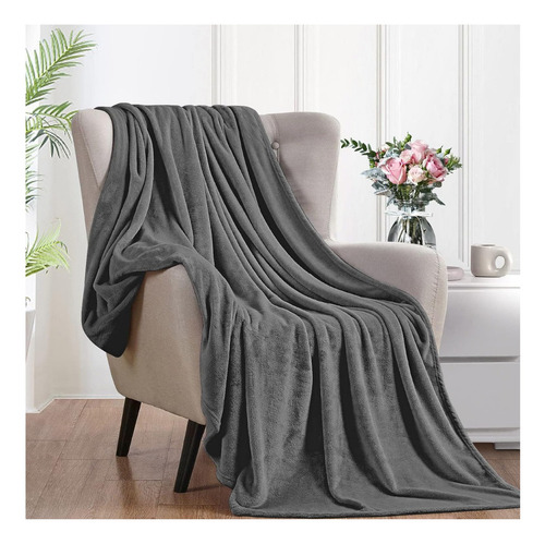 Frazada Manta Flannel 2 1/2 Plazas Polar Termica Suave Color Gris Diseño de la tela Lisa