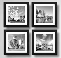 Comprar Set 4 Cuadros Buenos Aires Argentina Blanco Negro 33x33cm Marco Negro