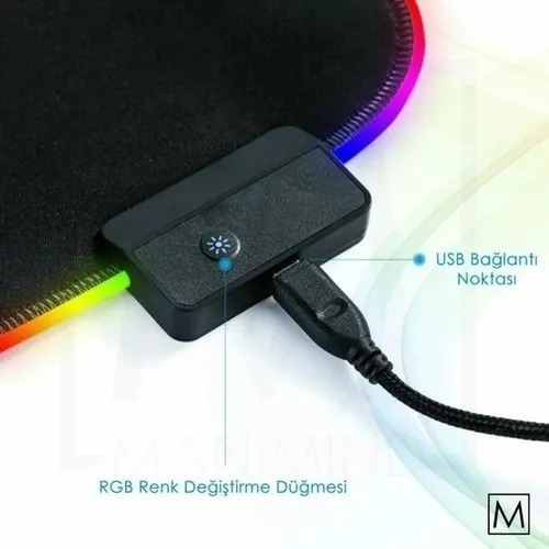 Imagen 3 de 5 de Mouse Pad Alfombra 7 Colores Led Rgb 80x30cm