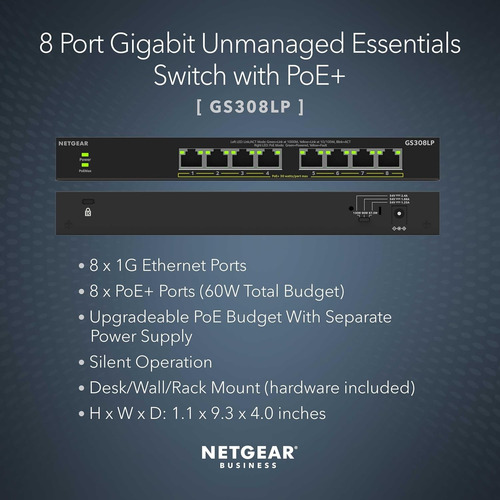Conmutador Gigabit Poe De 8 Puertos Netgear (gs308lp): 8 X P