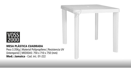 Mesa Plastica Jardin Voss 2000 Jamaica Cuadrada 1-222