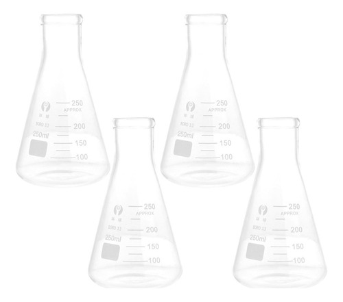 Frasco De Química Erlenmeyer, Botella De Vidrio, 4 Unidades