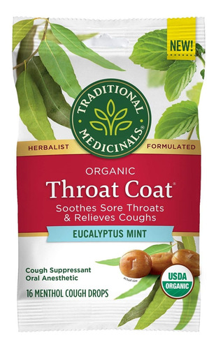 Traditional Medicinals Throat Coat Organic Cough Drops, Euca