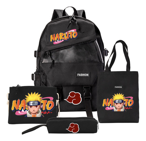 Mochila Naruto Con Accesorios, 4 Piezas