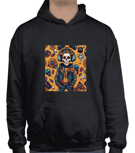 Sudadera Con Gorro - Calavera Escuchando Música