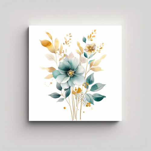 50x50cm Cuadro Vanguardia Pop Art Arreglos Florales Dorado T