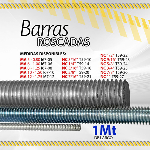 Barras Roscadas / Varillas Roscadas / Medidas En La Imagen