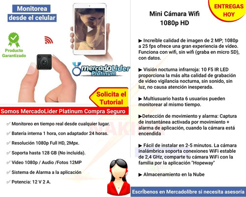 Imagen 3 de 10 de Mini Cámara Espía Cámara De Vigilancía Wifi Ip Hd Pórtatil