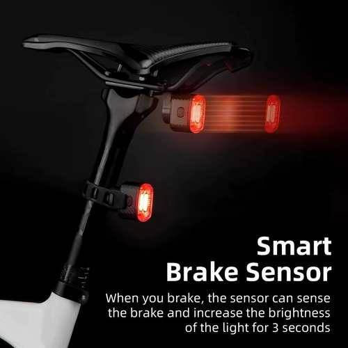 Luz Trasera Inteligente Rockbros Q4 Con Sensor De Freno Negro