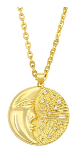 Collar Acero Luna Zirconias Chapa De Oro 18k Cll1279