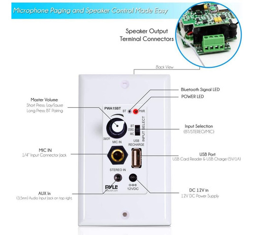 Pyle Wireless Bt Receiver Wall Mount - Receptor De Control D