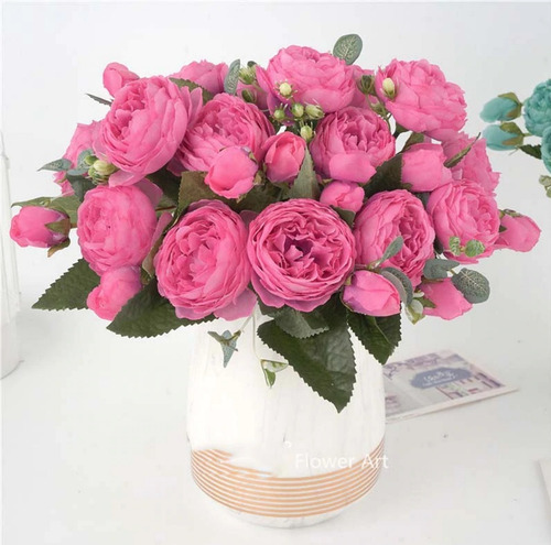 10 Ramo Flores Artificial Peonias Artificiales Flor Ramo Rosa