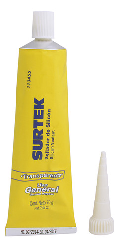 Silicón Uso General Color Transparente En Tubo, 70 Gr Surtek