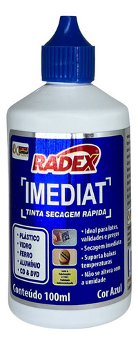 Tinta Azul P/ Carimbo Secagem Rápida P/ Plástico 100ml Radex