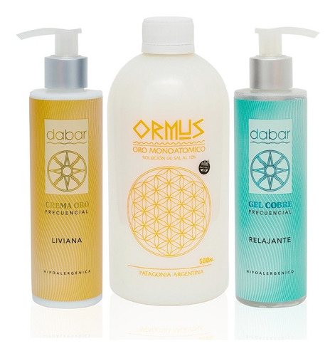 Combo 1 Ormus 500ml + Crema Oro Liv 200ml + Gel Cobre 200ml