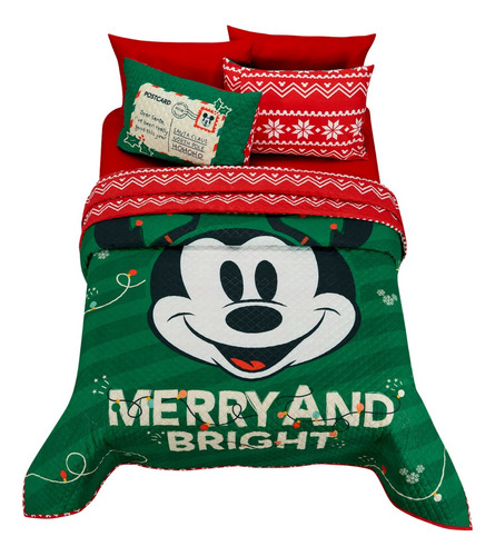 Edrecolcha Matrimonial Mickey Merry And Bright -providencia Color Verde Oscuro