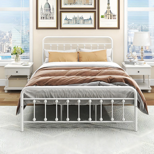 Marco De Cama De Metal Clásico Estructura Estilo Victorianio Color Blanco
