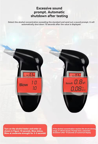 Medidor digital profesional de alcohol negro con alcoholímetro