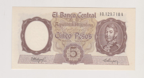 Billete Argentina 5 $ Bottero 1919 Año 1960 Excelente ++