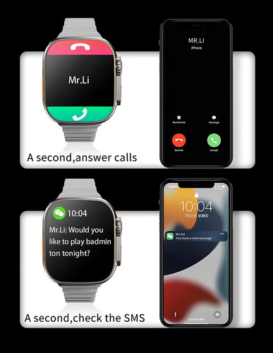 Funda para reloj inteligente Smartwatch T800 Ultra Bluetooth, color: blanco, color de la correa: naranja oscuro