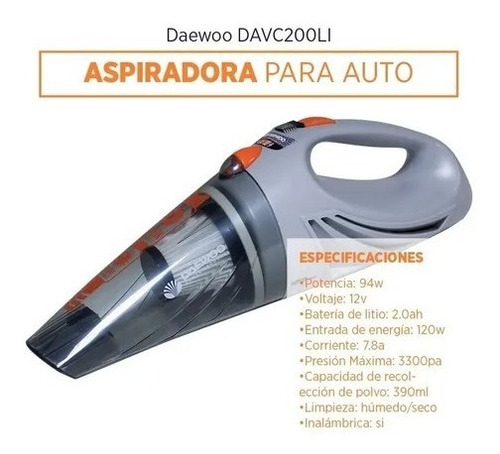 Aspiradora Inalambrica Daewoo Portatil + Bolso + Accesorios