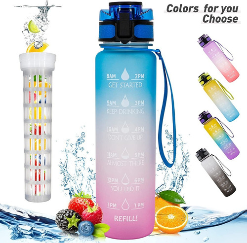 Botella De Agua Con Marcador De Tiempo Motivacional 1 Litro